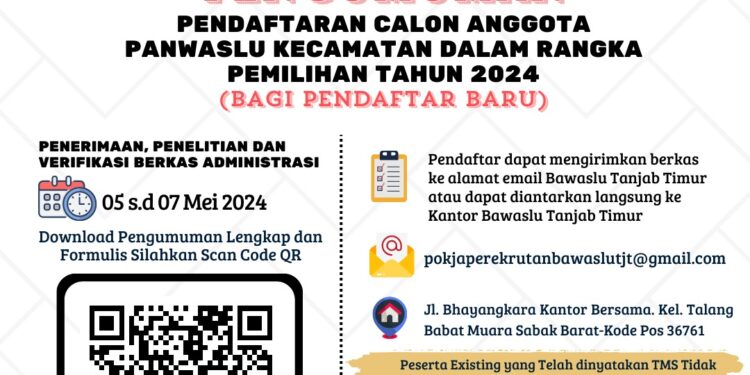 Bawaslu Tanjabtimur Umum Kan Pembukaan Pendaftaran Panitia Pengawas Kecamatan, Ini Kouta nya!