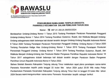 Bawaslu Kabupaten Tanjabtimur, Umum kan Hasil Anggota Yang Lulus Menjadi Panwascam ini dia Hasil nya
