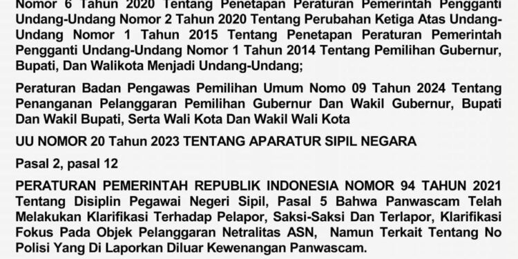 Laporan Terakit Dugaan Mobil Camat Di Depan Posko Kemenangan Calon Bupati Nomor 2 Tidak Memenuhi Unsur