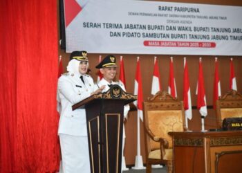 Pidato Pertama Hj.Dillah Hich dan Muslimin Tanja, Setelah Menjabat Orang Nomor 1 di tanjabtimur